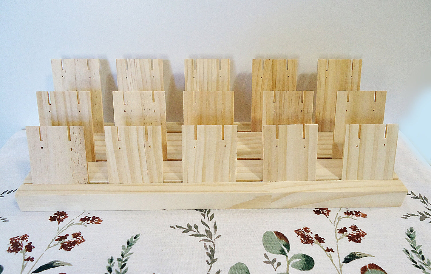 Wooden Earring Card Display, 15 Removable Wooden Earring Cards, Unfinished Wood, 13.5" Wide