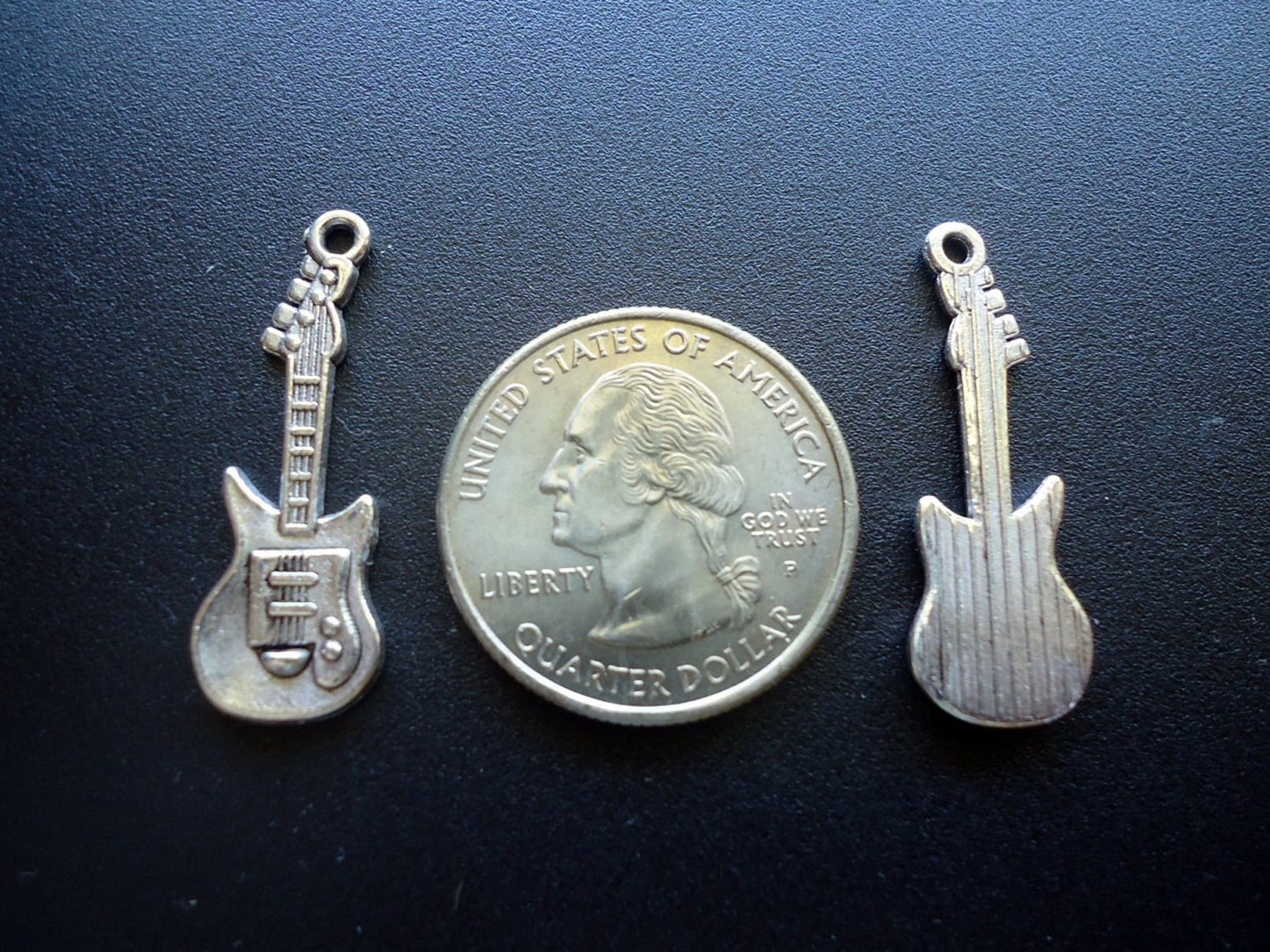 Guitar Pendants / Charms - Antique Silver - 30mm x 11mm