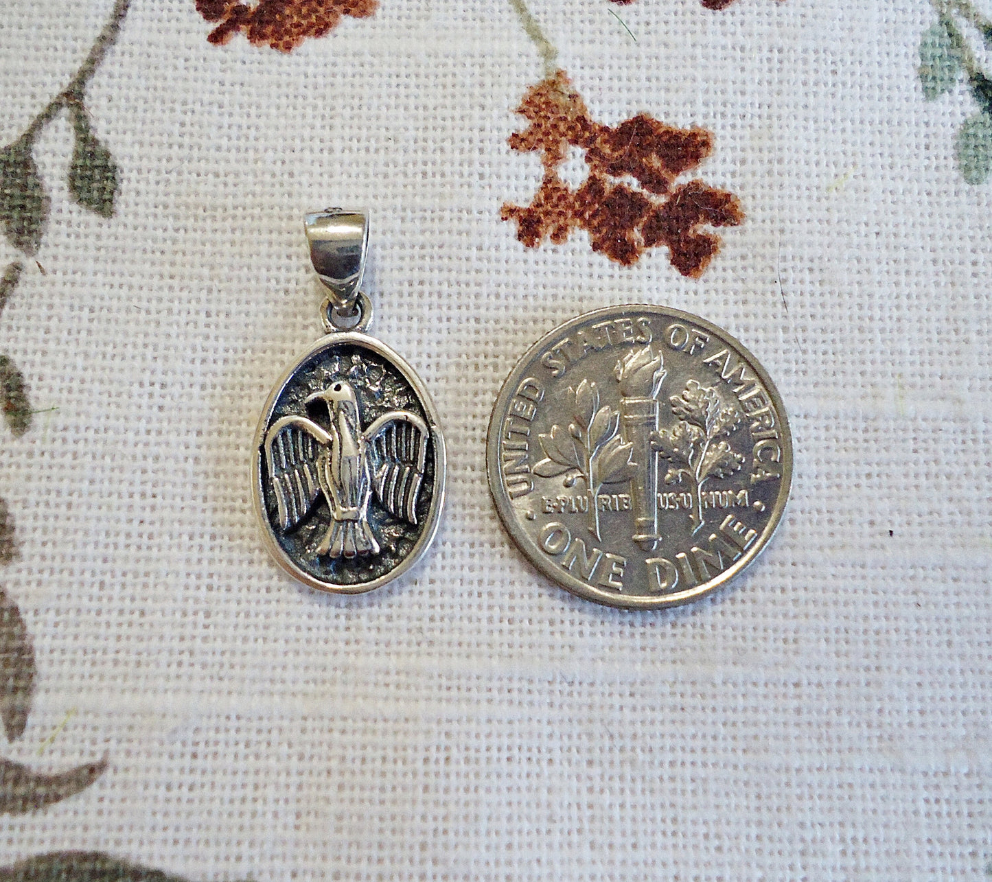 Small Eagle Pendant, Antiqued Sterling Silver, 15mm Tall, with Sterling Silver Bail