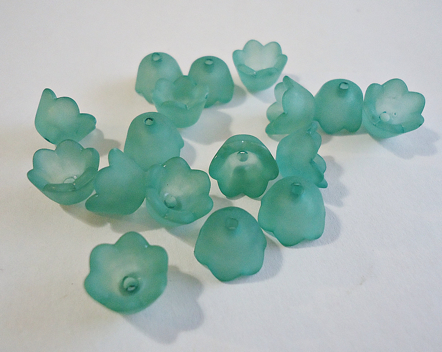 Frosted Acrylic Flower Bead Caps, 10x6mm, Sea Foam Green, Blue, Purple, Magenta Pink, White, Brown, Lily of the Valley, Tulip, Set of 50