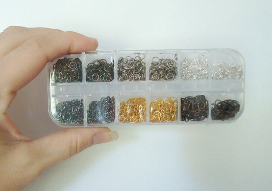 Jump Rings, 5mm, Mixed Colors w/Storage Box, Silver, Gold, Bronze, Steel, Copper, Gunmetal
