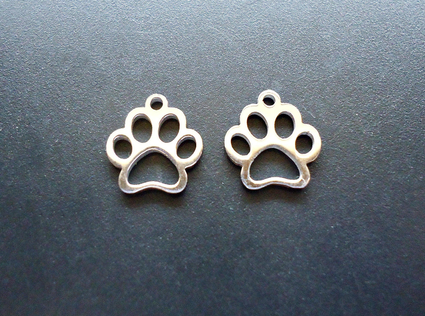 Small Stainless Steel Animal Paw Charms - 13mm x 12mm - Set of 10