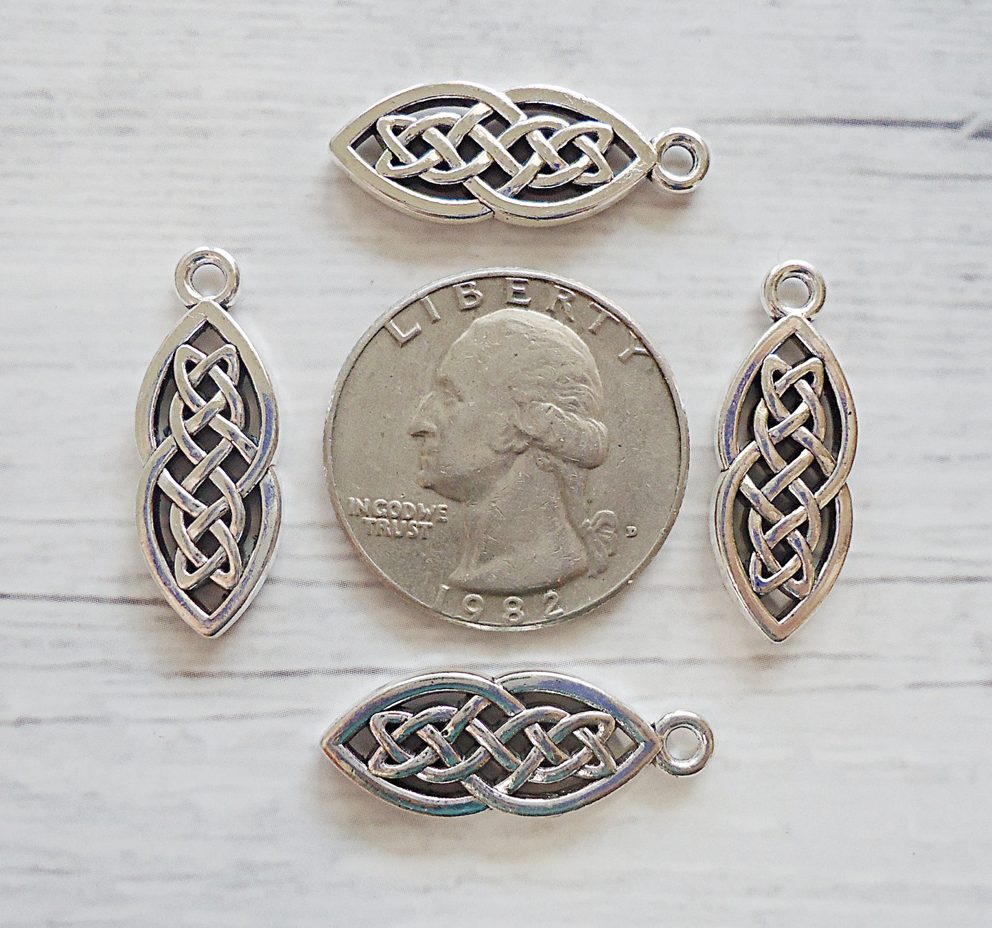 Celtic Knot Charms, 1" Tall, Silver Finish, Set of 10