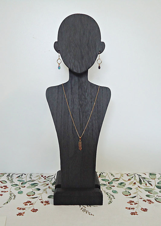 Wood Mannequin Bust, Necklace and Earring Display, Black Wood, Portable, Photograph Prop