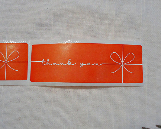120 Thank You Stickers, Rectangular, 3"x1", Red with White Cursive Font and Bow