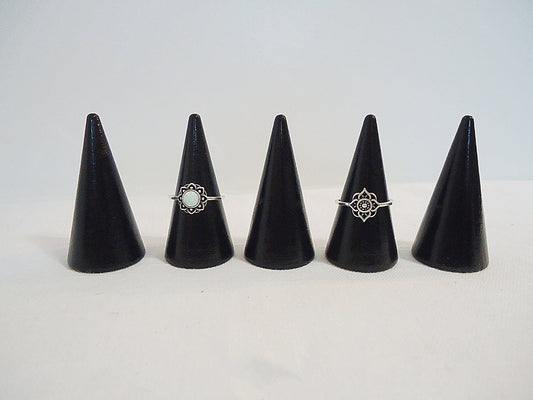 10 Wood Ring Cones, Glossy Black Wood, 2" Tall x 1" Wide, Set of 10