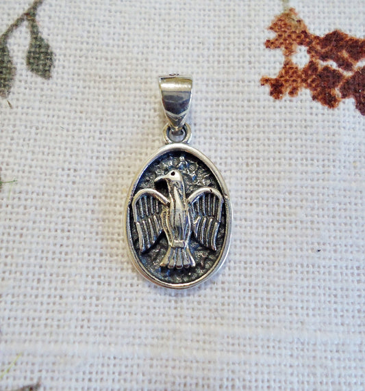Small Eagle Pendant, Antiqued Sterling Silver, 15mm Tall, with Sterling Silver Bail