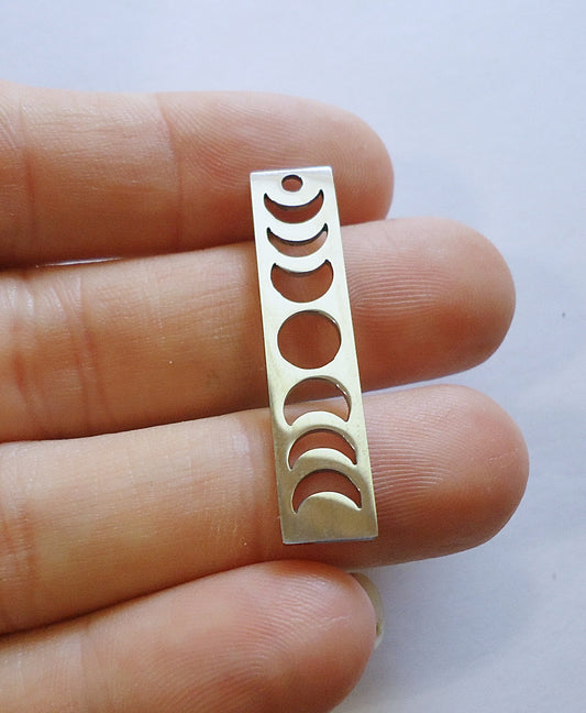 Stainless Steel Moon Phases Bar Pendant / Charm, 35mm Tall, Set of 2