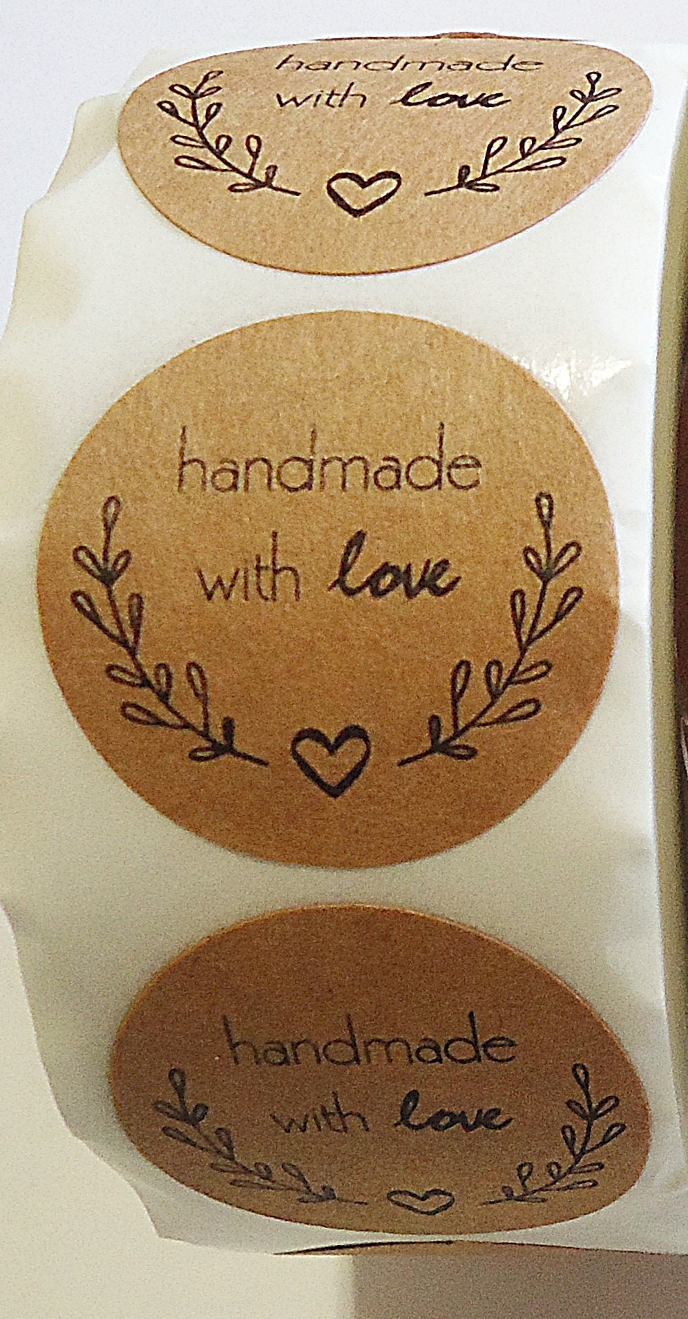 500 Stickers, 1 Inch Wide, Thank You, Handmade with Love, Especially For You, Kraft Brown, Packaging, Labels