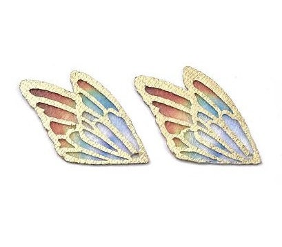 Colorful Fabric Butterfly Wings, Gold Trim, 1.25" Long, Lightweight, Watercolor Pattern, Great for Layering, Set of 5