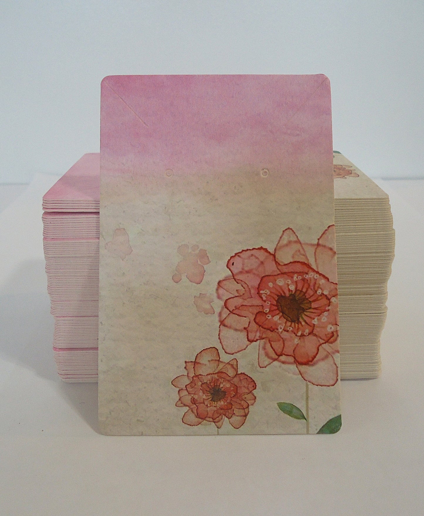 100 Necklace & Earring Paper Display Cards and Bags, Watercolor, Sketches, Flowers, and Birds, 9x6cm, Resealable or Zipper Bags