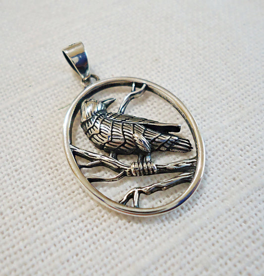 Sterling Silver Raven Pendant, 7/8" Tall, Soldered Bail, Crow, Black Bird