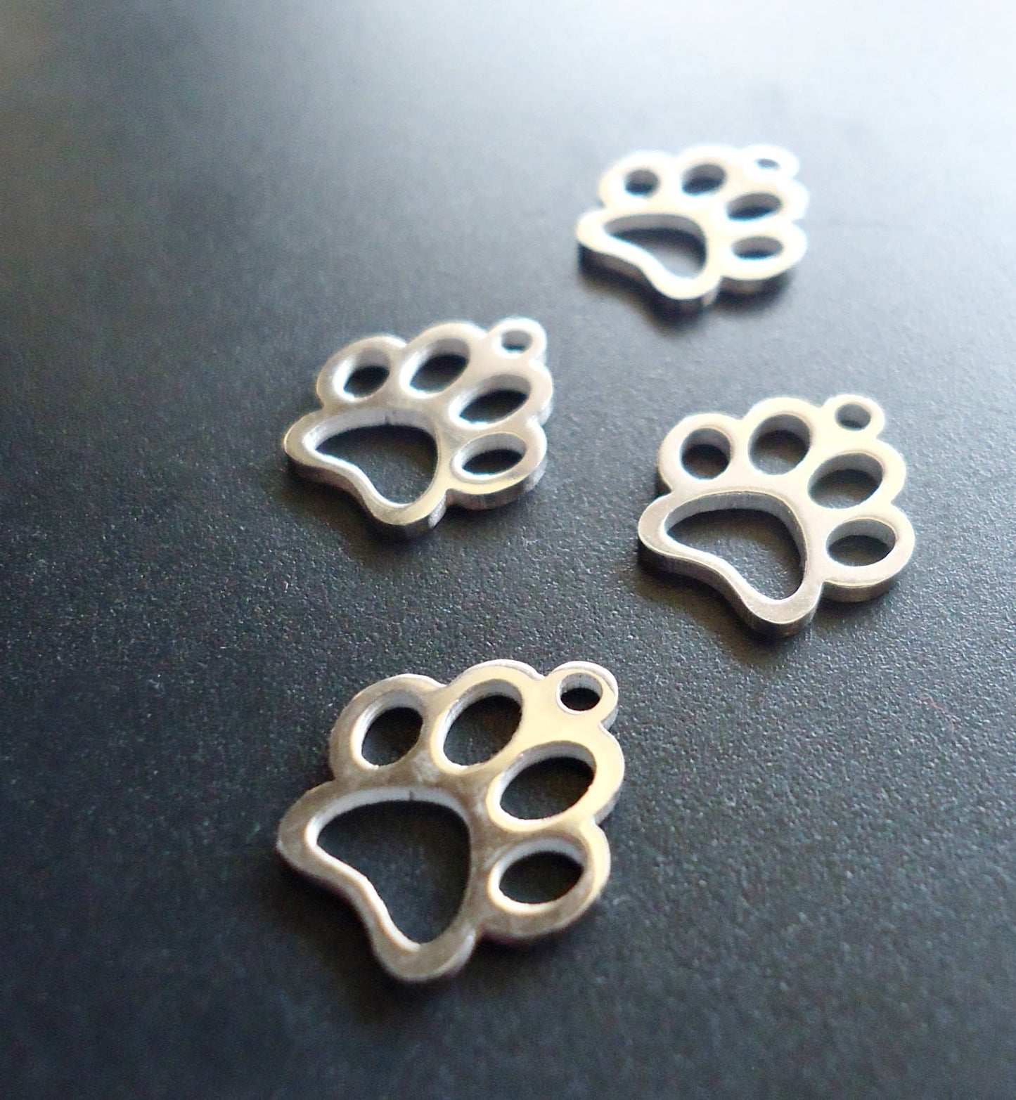Small Stainless Steel Animal Paw Charms - 13mm x 12mm - Set of 10