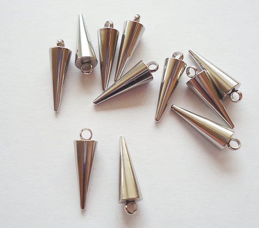 Small Stainless Steel Spike Charms, Pendants - 18mm x 5mm, Silver Color