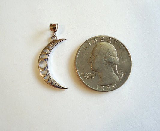 Moon Phases Pendant, Sterling Silver, 24mm Tall with Soldered Bail