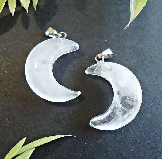 Stone Crescent Moon Pendants, Quartz, Labradorite, Lapis Lazuli, Unakite, Tiger Eye, 1 inch Tall