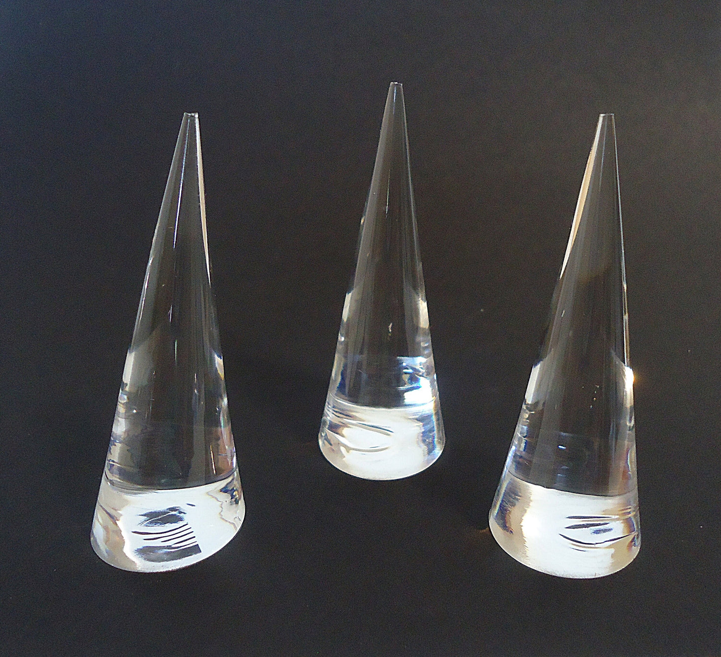 3 Clear Finger Ring Cone Displays, 2 5/8" Tall (67mm Tall), Set of 3