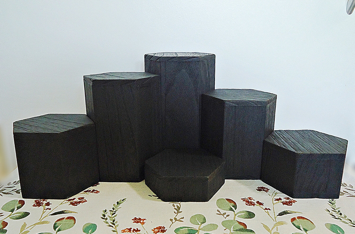 Wooden Hexagon Risers, Black, 3.5" Across, 1" - 6" Heights