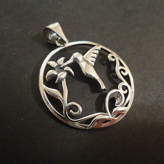 Sterling Silver Hummingbird Pendant, 23mm Wide with Soldered Bail