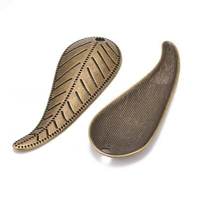 Leaf Pendants, Antique Bronze, 44mm Tall, Set of 10