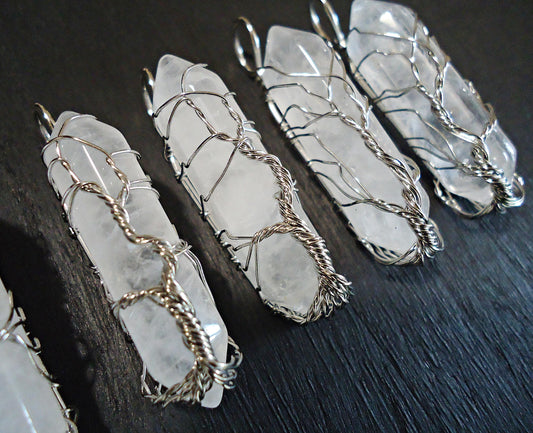Quartz Crystal Pendant, Wire Wrapped Tree of Life, 2" - 2.75"