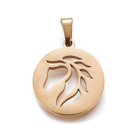 Horse Pendant, Stainless Steel Pendant with Bail, Unplated (silver) or Gold Plated, 17mm Wide