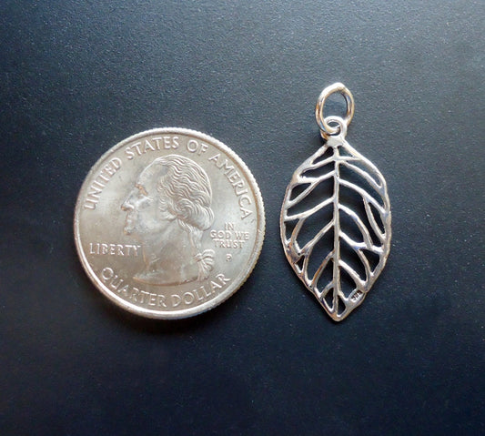 Sterling Silver Filigree Leaf Pendant - 1" Tall