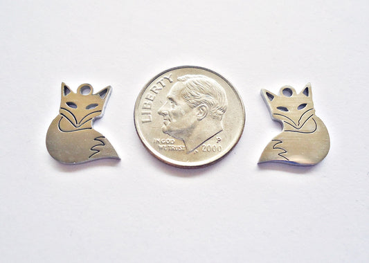 Small Stainless Steel Fox Laser-cut Charms - 14mm x 12mm - Set of 10