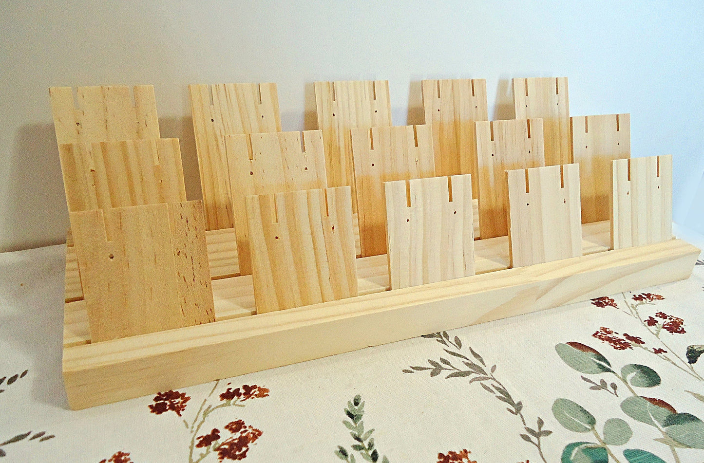 Wooden Earring Card Display, 15 Removable Wooden Earring Cards, Unfinished Wood, 13.5" Wide