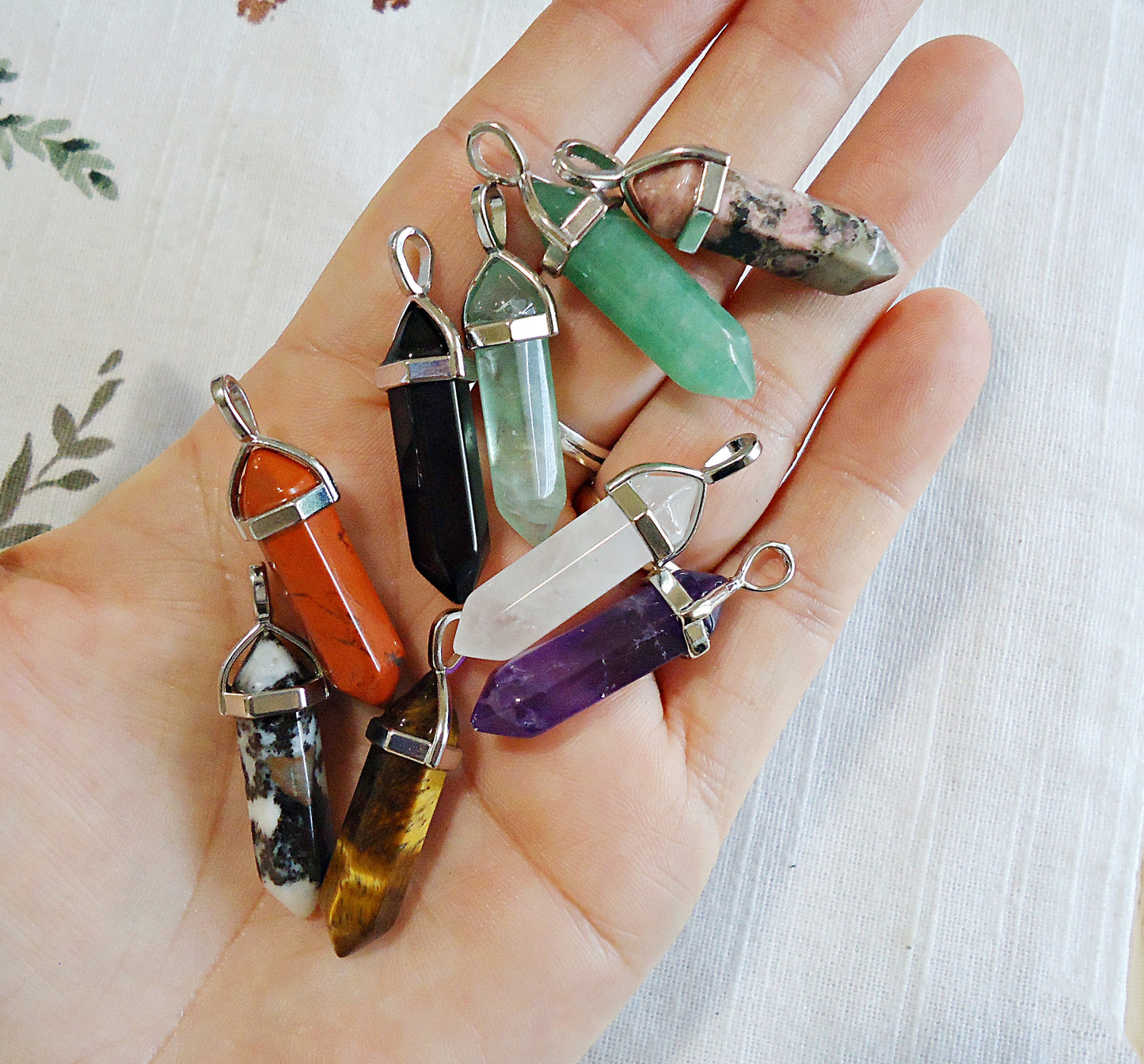 Stone Slider Pendant, Double Terminated, Amethyst Tigereye Quartz Fluorite Green Aventurine Rhodonite Zebra Red Kambaba Jasper Black Obsidian Lapis