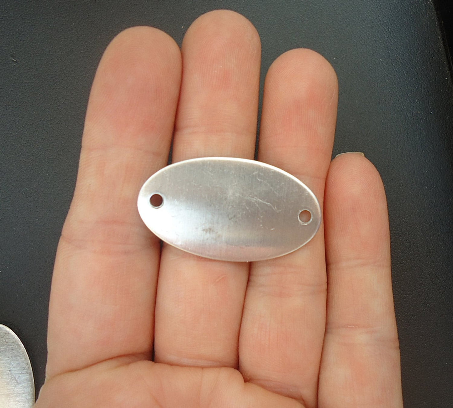 10 Small Oval Aluminum Stamping Blanks with 2 Holes - 1 3/8" x 3/4"