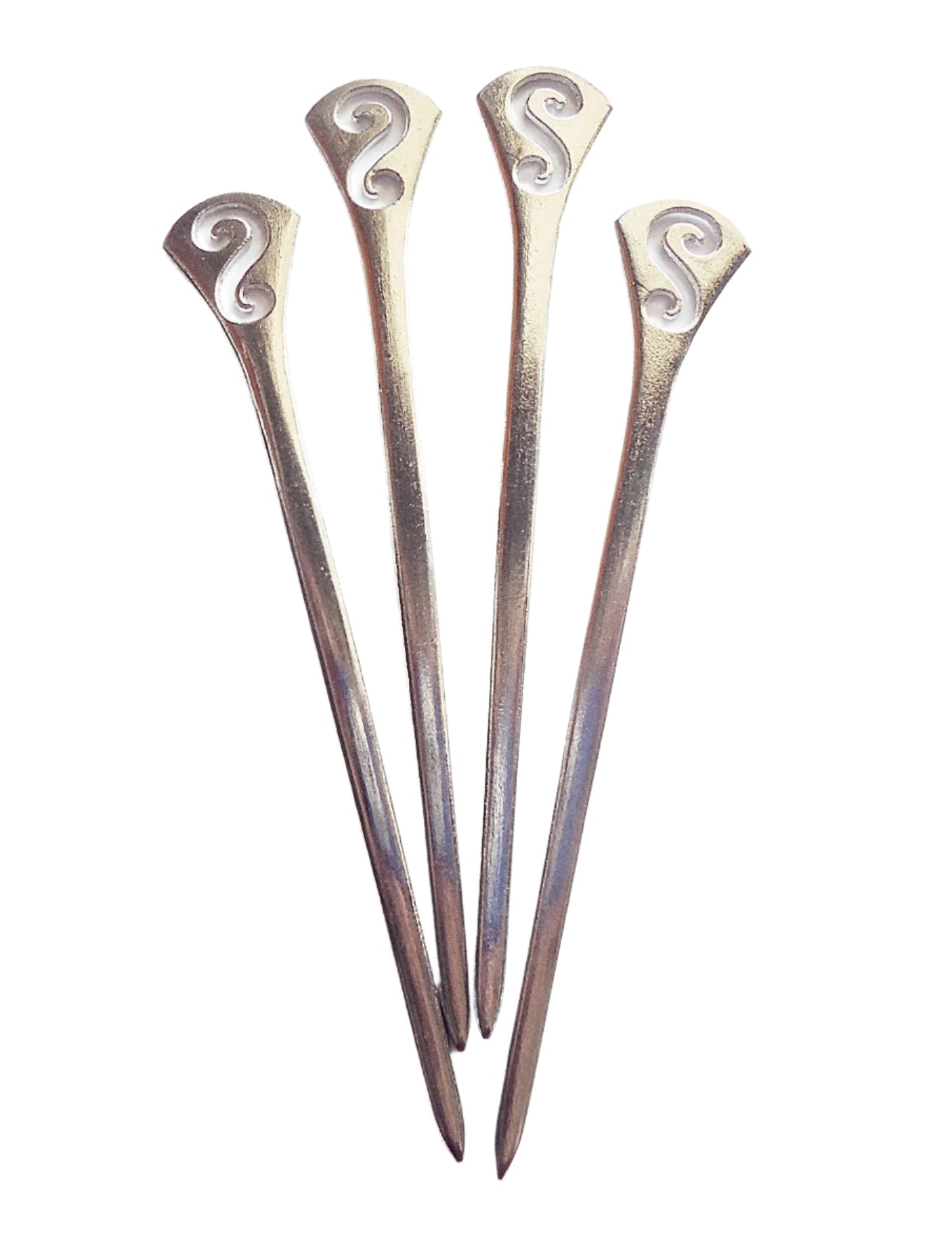 Metal Hair Sticks, 5" Long, Simple Swirl Design, Silver or Bronze, Set of 2