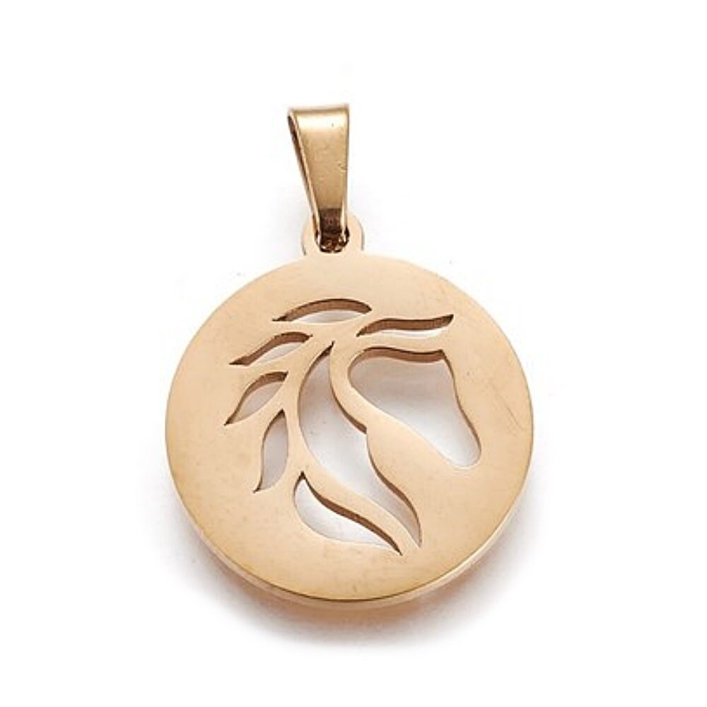 Horse Pendant, Stainless Steel Pendant with Bail, Unplated (silver) or Gold Plated, 17mm Wide