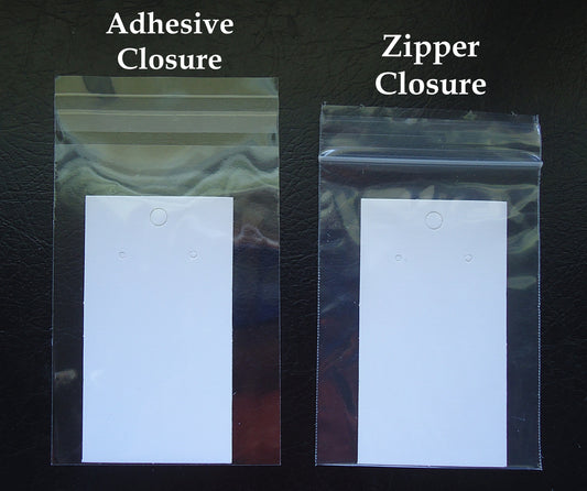 100 Earring Display Cards and Bags, Matte White or Kraft Brown, 3.5" x 2", (9x5cm), Resealable Zip Bags or Adhesive Bags included