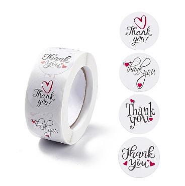 Stickers, 'Thank You', Black and White, Red Heart, Cursive Writing, 1 inch Wide, Packaging, Labels, Bulk quantities