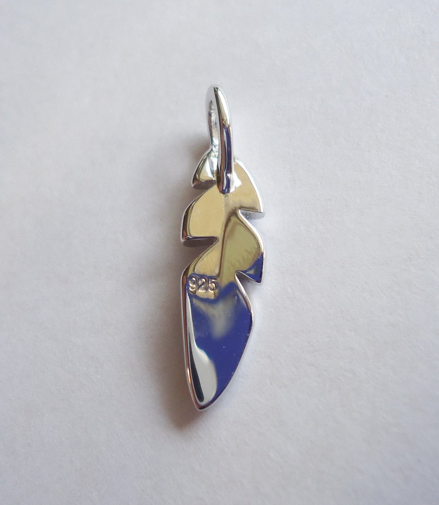Sterling Silver Feather with Blue Opal, Pendant, 1" Long, Integrated Bail