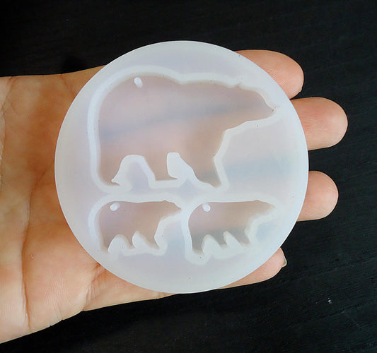 Silicone Mold, 3 Bear Pendants, Mama Bear, Bear Cubs, Epoxy Resin Mold