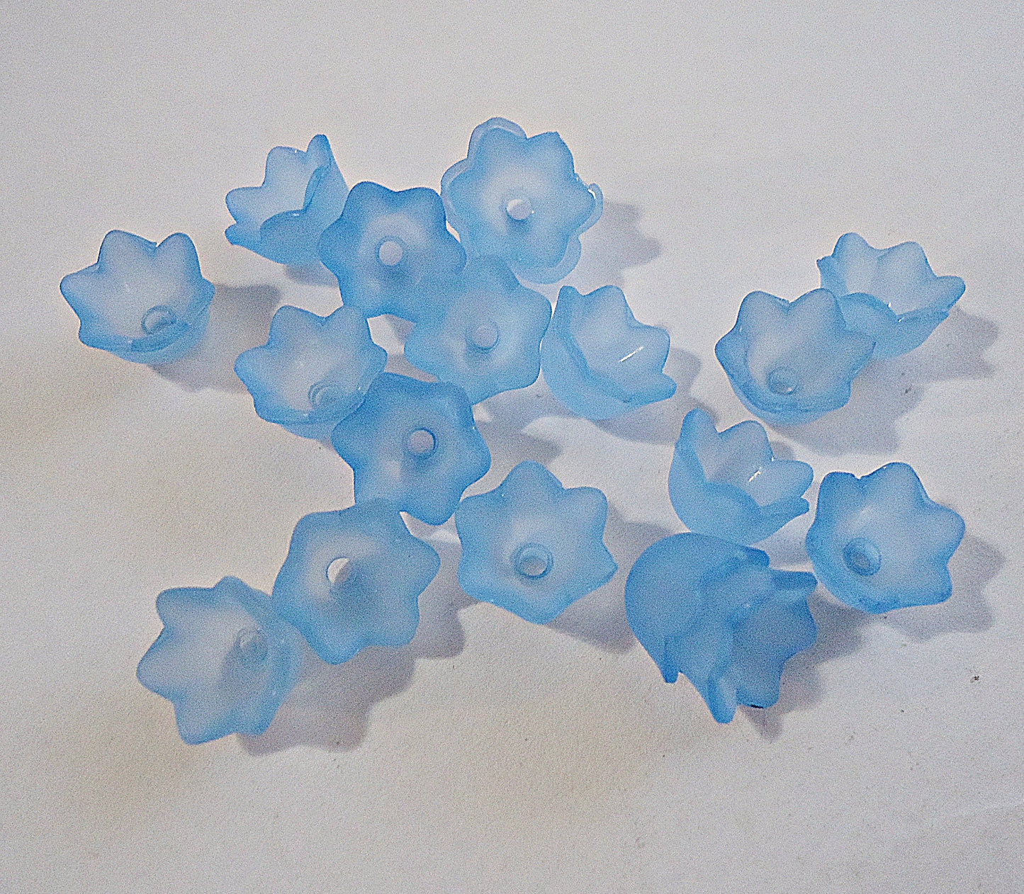 Frosted Acrylic Flower Bead Caps, 10x6mm, Sea Foam Green, Blue, Purple, Magenta Pink, White, Brown, Lily of the Valley, Tulip, Set of 50