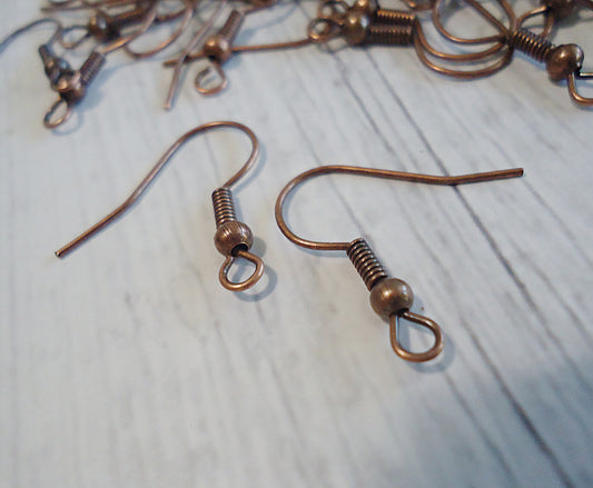 Copper Earwire, Ball and Coil, French Earwire, Nickel Free, 20 grams