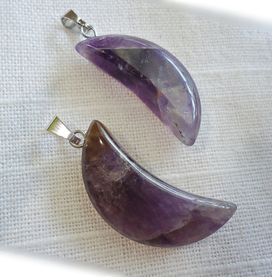 Amethyst Stone Crescent Moon Pendant with Bail, 1.25 inches Tall