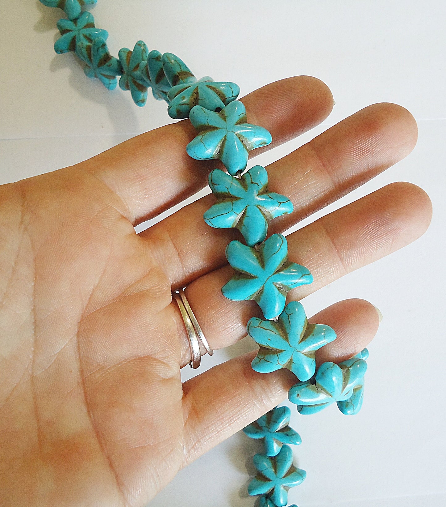 Starfish Beads, 22mm, Stone, Synthetic Turquoise or Natural Off-White, Pendant, Alabaster White, Distressed, Antique