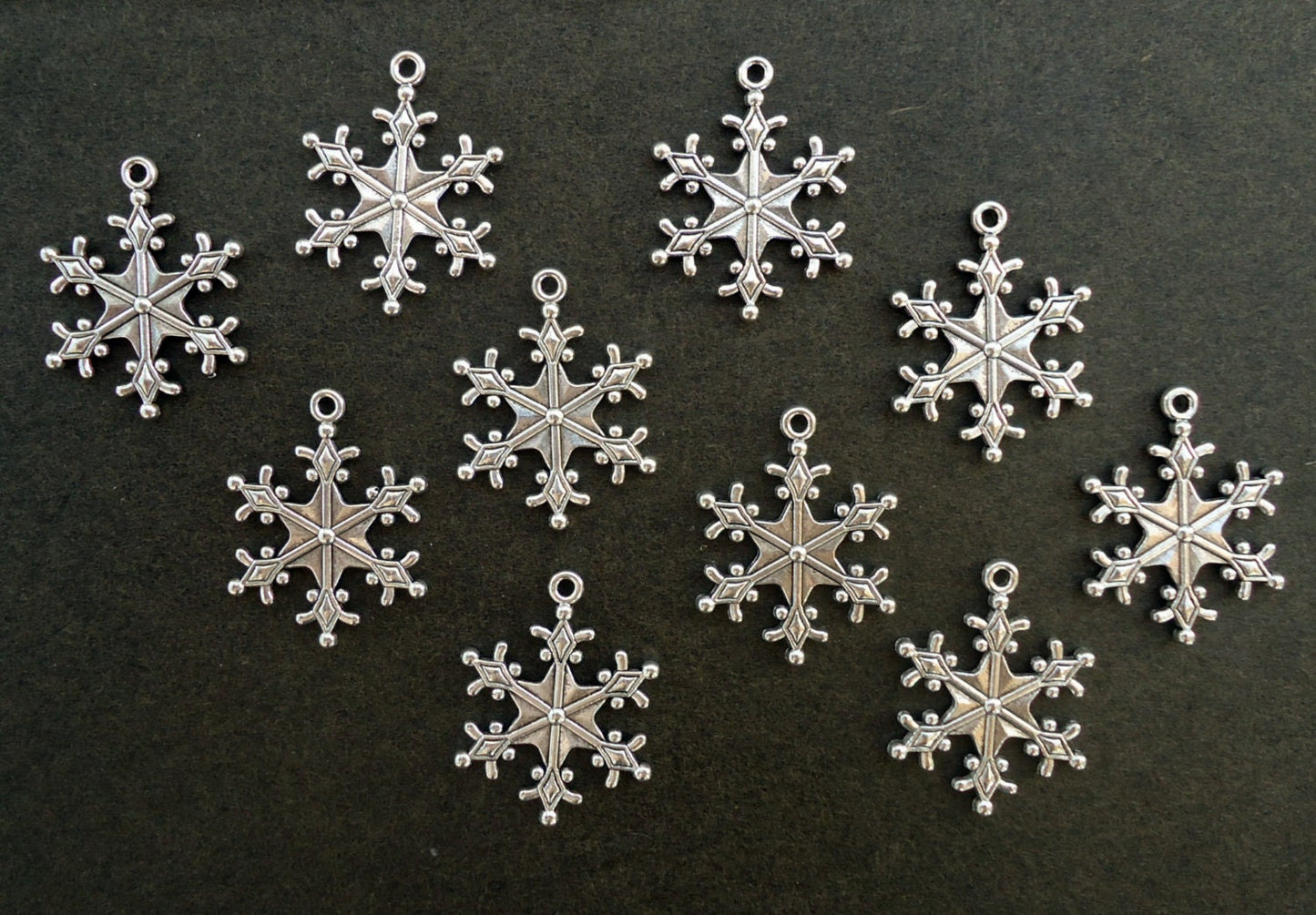 Antique Silver Snowflake Pendants / Charms - 1 Inch Wide - Set of 10 or 25