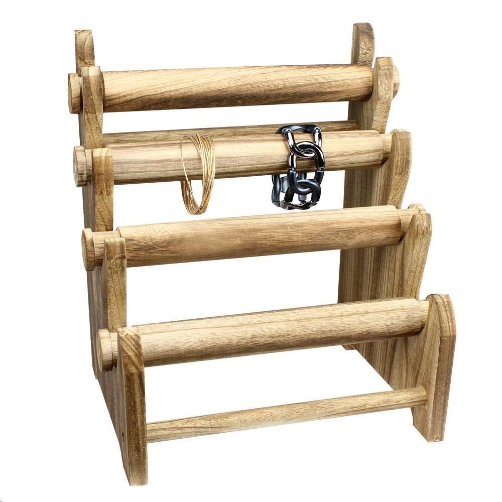4 Tier Wooden Bracelet Display / Organizer, Natural, Brown, Black, and Weathered Brown, Removable Bars, Plain or Hand-Painted Mandala