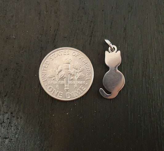 Tiny Stainless Cat Charm Pendants- 18mm Tall x 8mm Wide