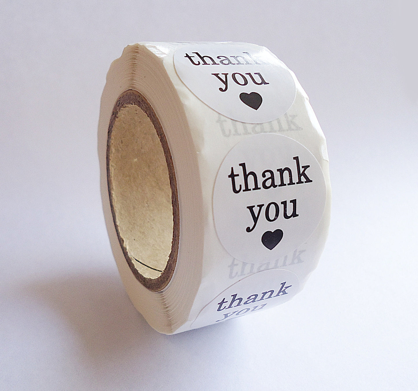 500 Stickers, 'Thank You', Black and White with Heart, 1 inch Wide, Packaging, Labels