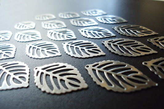 Stainless Steel Laser-Cut Leaf Charms / Pendants - 1" x .5"
