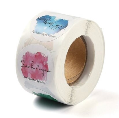 Colorful Stickers, 'Thank You For Supporting My Business', Watercolor Paint Design, 1.5 inches Wide, Packaging, Labels, Bulk quantities