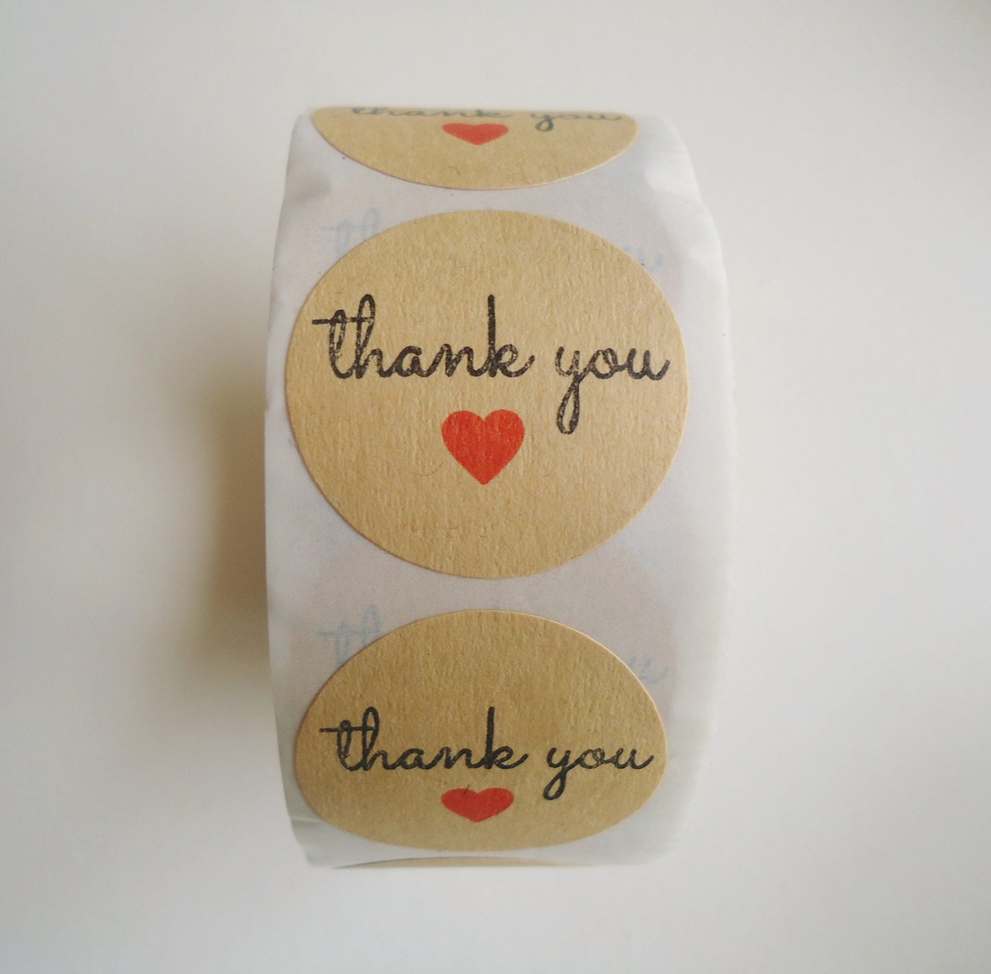 Bulk Stickers, 'Thank You', Kraft Brown with Red Heart, 1 inch Wide, Packaging, Labels