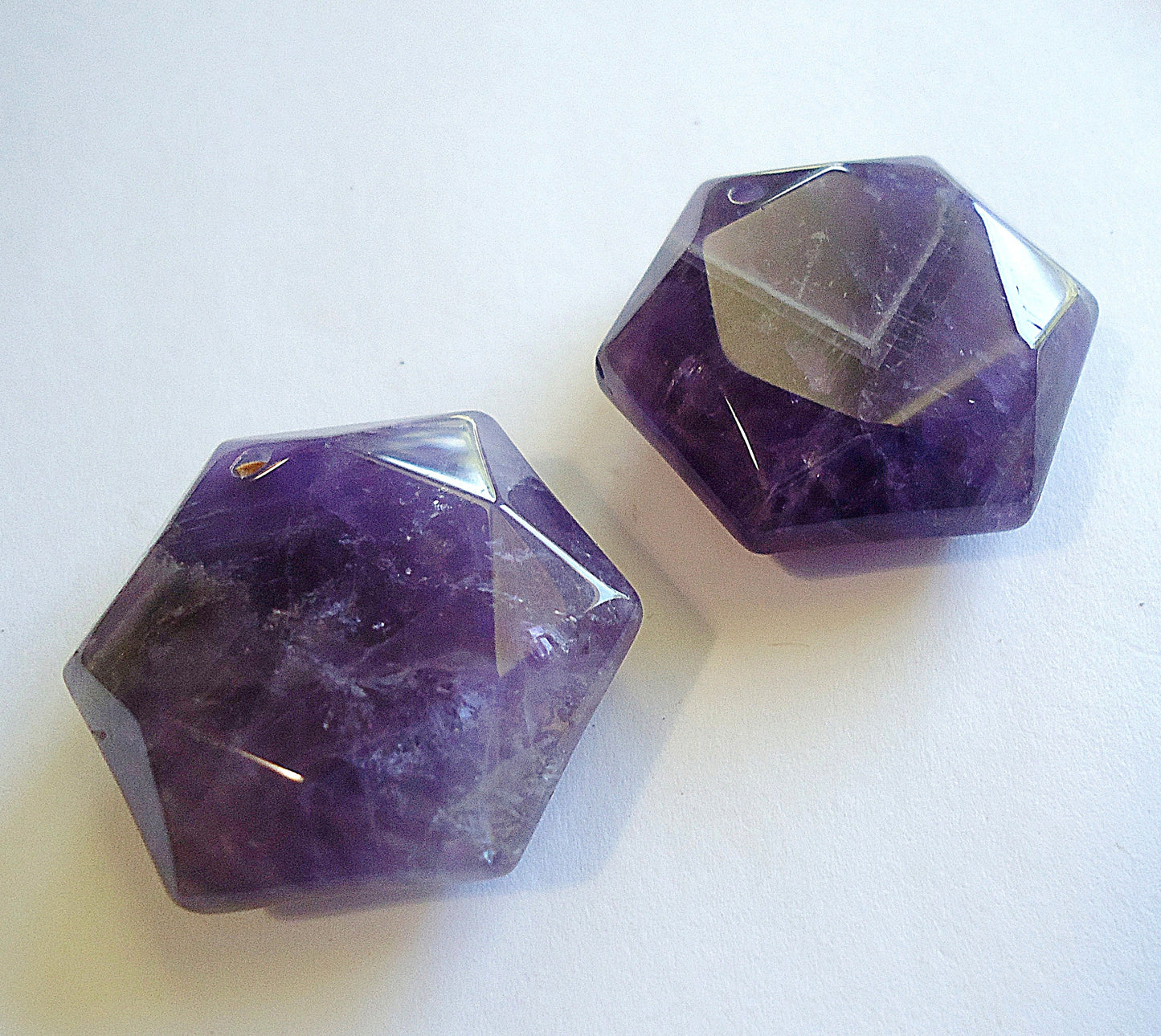 Natural Amethyst Faceted Hexagon Pendant - 28mm Tall x 25mm Wide x 9.5mm Thick
