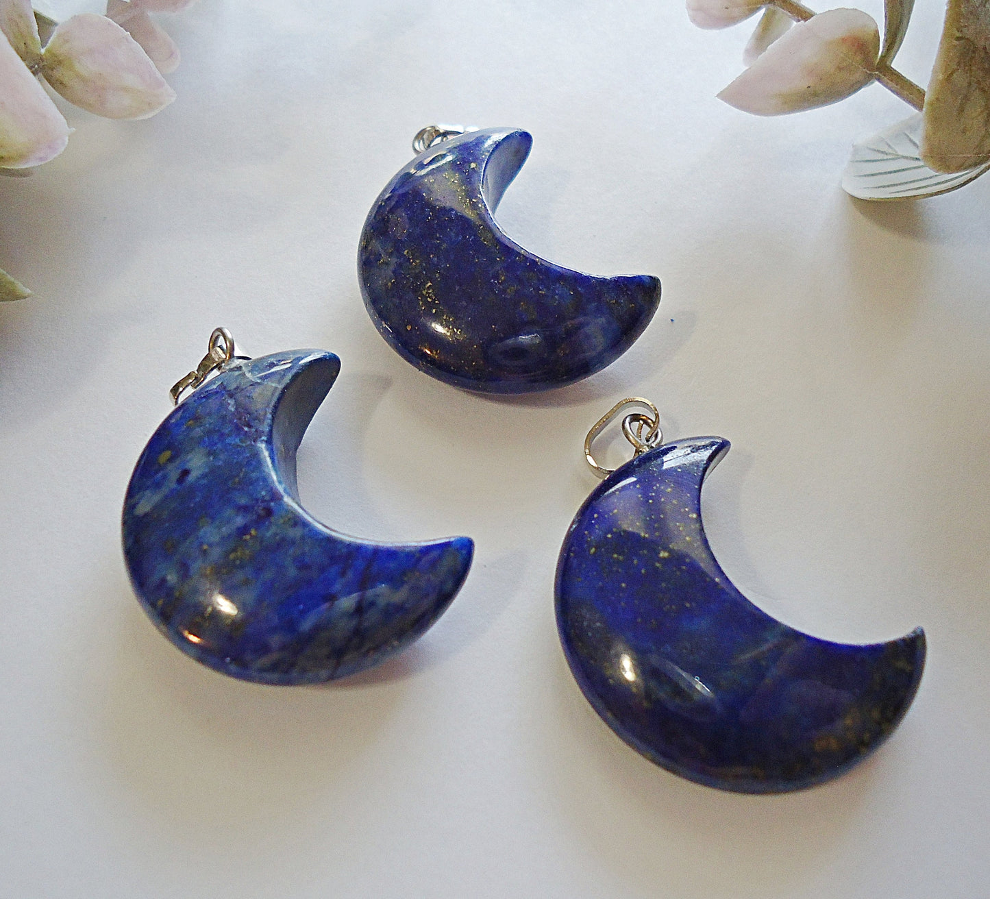 Stone Crescent Moon Pendants, Quartz, Labradorite, Lapis Lazuli, Unakite, Tiger Eye, 1 inch Tall